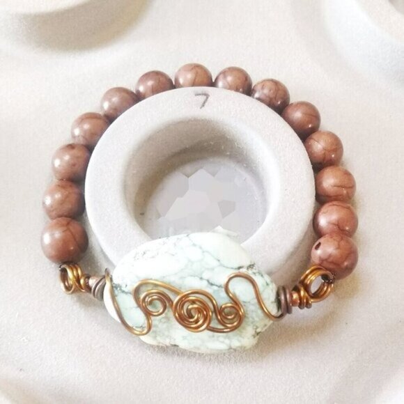 Gift Set: Beaded Bracelet & Earrings ~ Copper & Turquoise Howlite - Southwestern - Picture 10 of 13